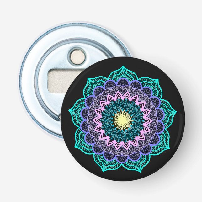 Colourful Mandala on Black Background Bottle Opener (Front)