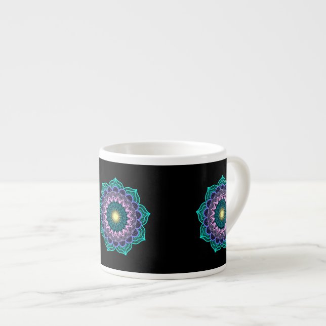 Colourful Mandala on Black Background Espresso Cup (Front Right)