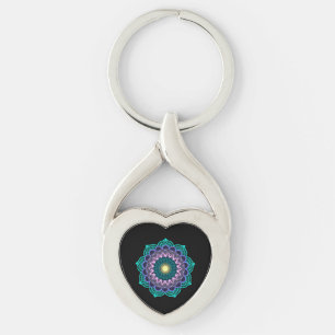 Colourful Mandala on Black Background Keychain