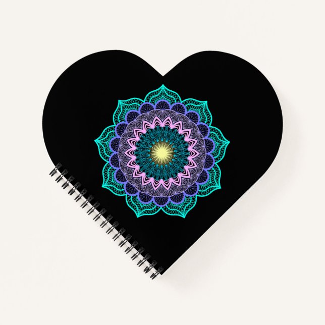 Colourful Mandala on Black Background Notebook (Front)