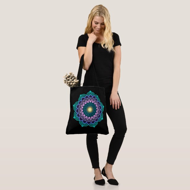 Colourful Mandala on Black Background Tote Bag (On Model)