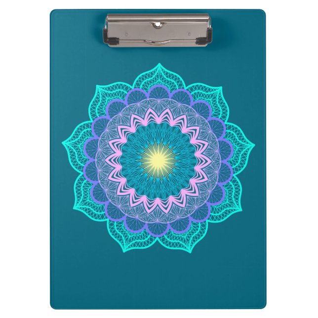 Colourful Mandala on Blue Background Clipboard (Front)