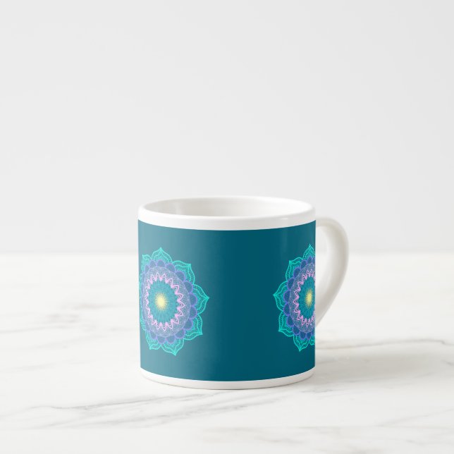 Colourful Mandala on Blue Background Espresso Cup (Front Right)