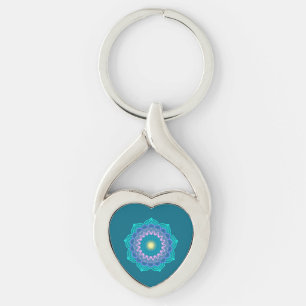 Colourful Mandala on Blue Background Keychain