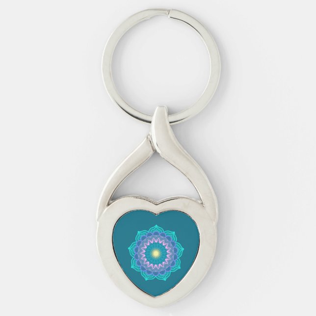 Colourful Mandala on Blue Background Keychain (Front)