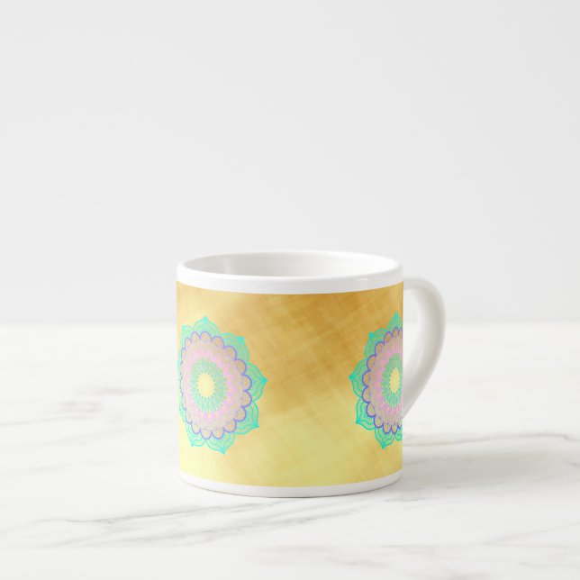 Colourful Mandala on Soft Gold Background Espresso Cup (Front Right)