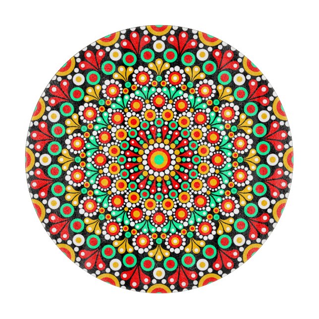 Colourful Mandala Pattern Boho Dot  Cutting Board (Front)