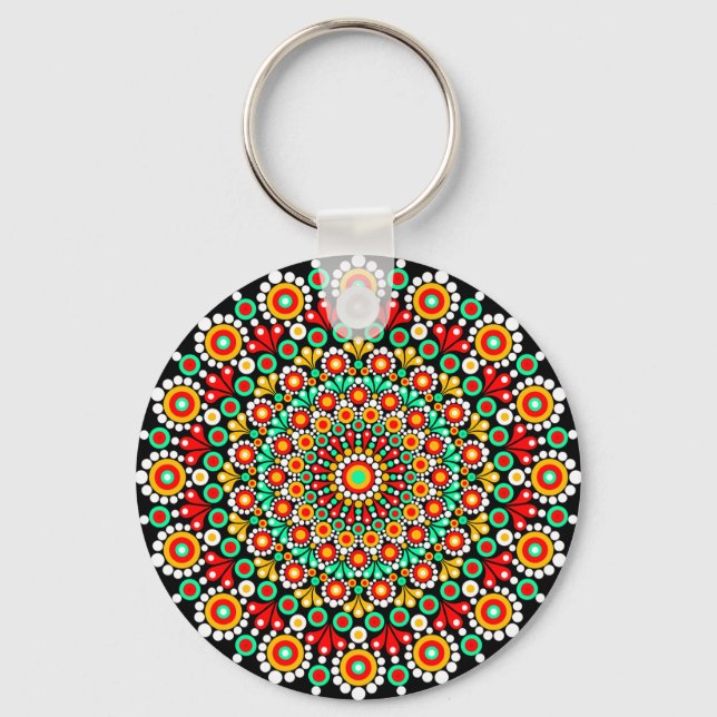 Colourful Mandala Pattern Boho Dot  Keychain (Back)