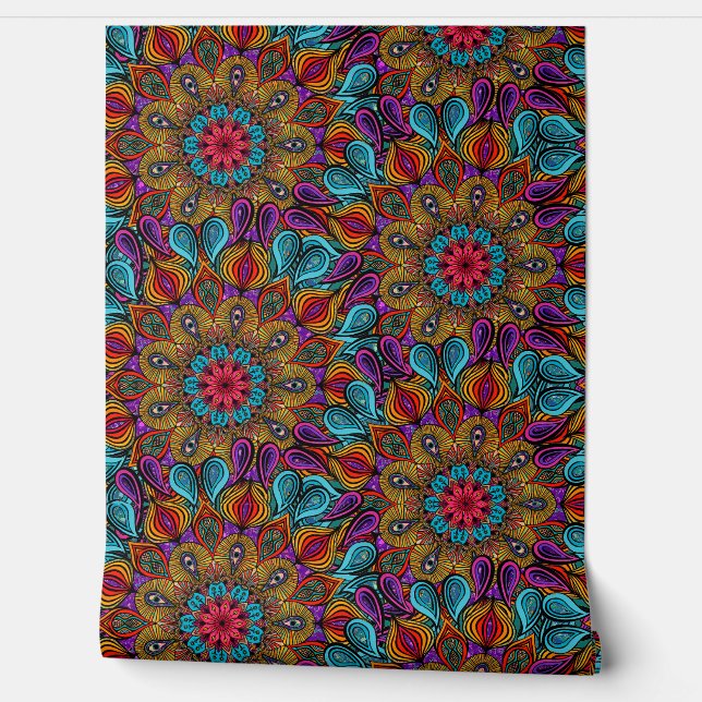    Colourful Mandala Pattern Boho Maximalist Hippi Wallpaper (Unrolling)