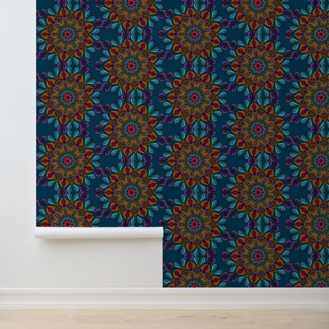    Colourful Mandala Pattern Boho Maximalist Hippi Wallpaper (Application)