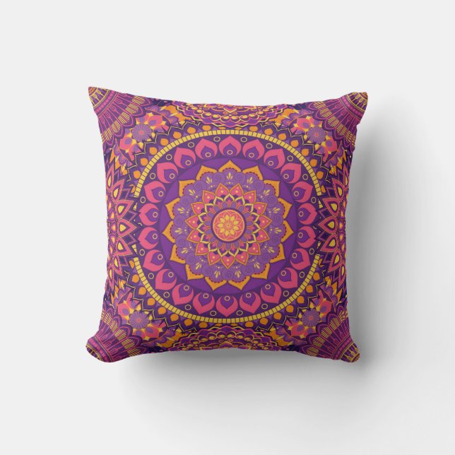 Colourful Mandala Pattern Throw Pillow (Front)