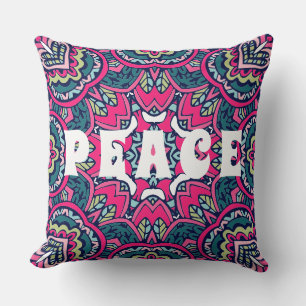 Colourful Mandala Peace Hippie Boho Pattern Print Throw Pillow