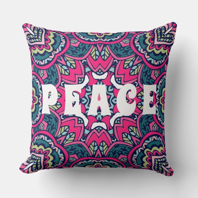 Colourful Mandala Peace Hippie Boho Pattern Print Throw Pillow (Front)