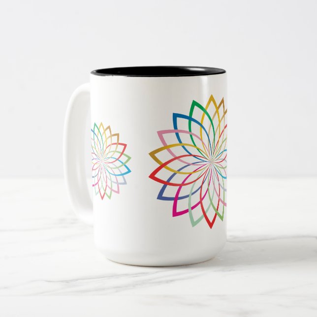 Colourful Mandala Rosette Two-Tone Ceramic Mug (Front Left)