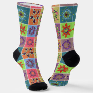 Colourful Mandala Tile Pattern – Boho Geometric Socks