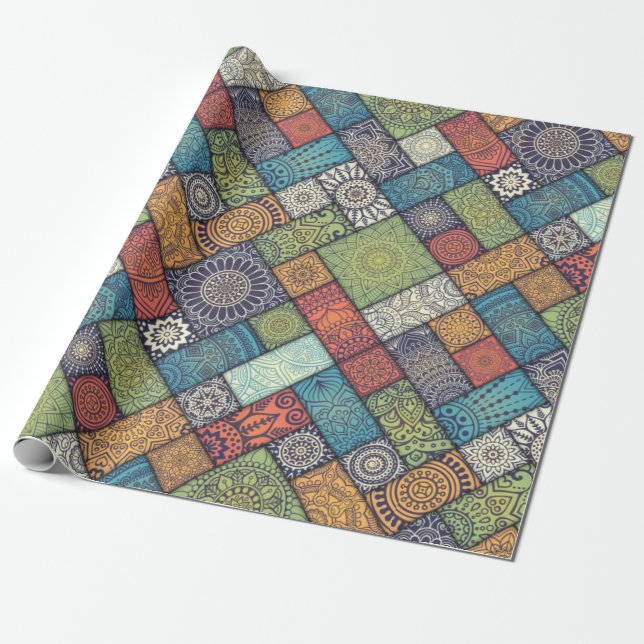 Colourful Mandala Tile Pattern Wrapping Paper (Unrolled)