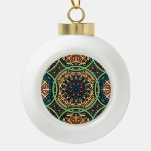 Colourful Mandala: Vintage Floral Hand Drawn Ceramic Ball Christmas Ornament