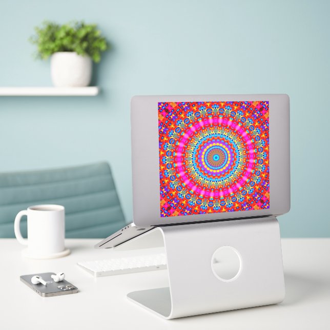 Colourful mandala vinyl sticker (Laptop On Desk)