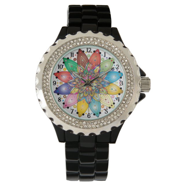 Colourful Mandala with Arabic Numbers Watch (Front)