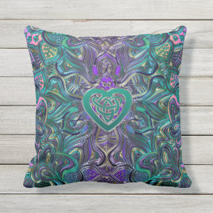 Colourful Mandala With Celtic Heart Outdoor Pillow