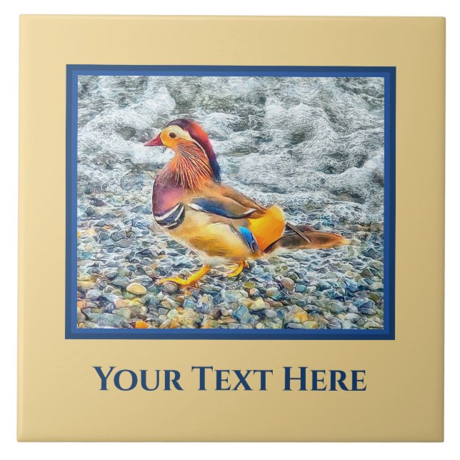 Colourful Mandarin Duck at the Lake Personalized Tile (Front)