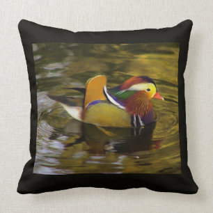 Colourful Mandarin Duck Black Square Throw Pillow