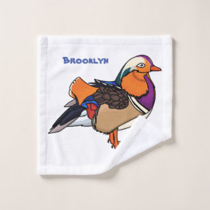 Colourful mandarin duck illustration bath towel set