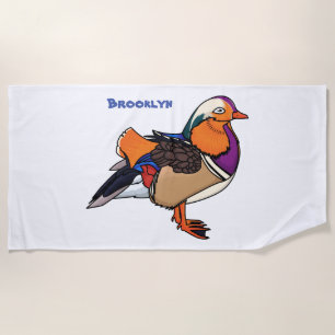 Colourful mandarin duck illustration  beach towel