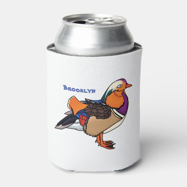 Colourful mandarin duck illustration can cooler (Can Front)
