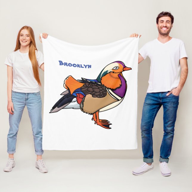 Colourful mandarin duck illustration  fleece blanket (In Situ)