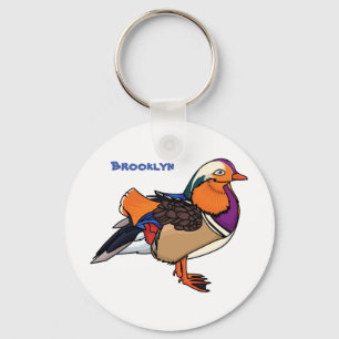 Colourful mandarin duck illustration keychain