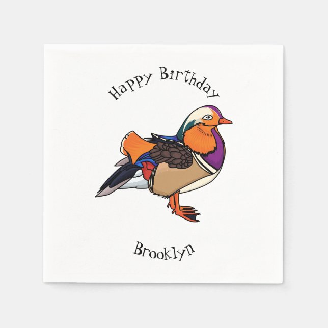 Colourful mandarin duck illustration napkin (Front)