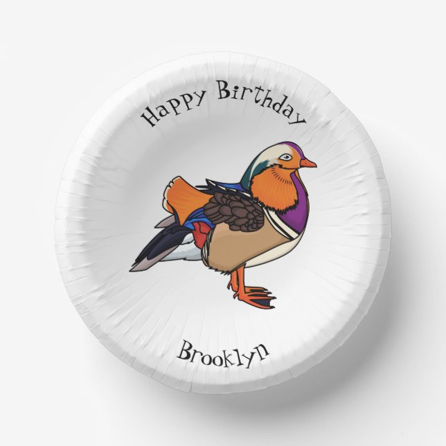 Colourful mandarin duck illustration paper plate (Front)