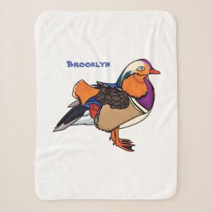Colourful mandarin duck illustration sherpa blanket