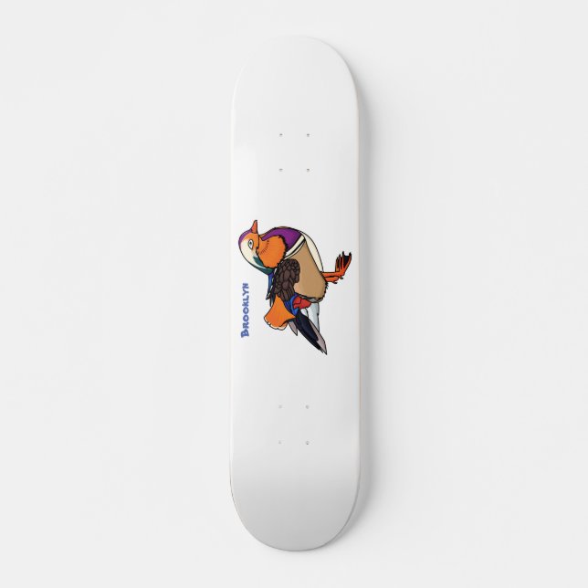 Colourful mandarin duck illustration  skateboard (Front)