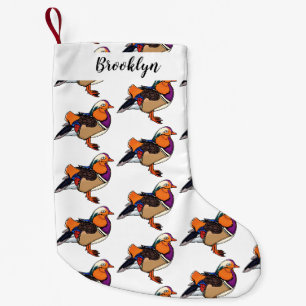 Colourful mandarin duck illustration small christmas stocking