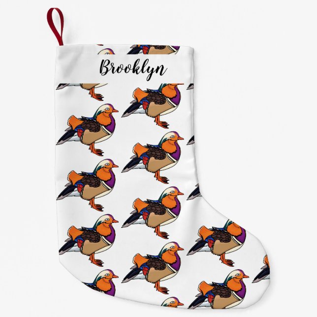 Colourful mandarin duck illustration small christmas stocking (Front)