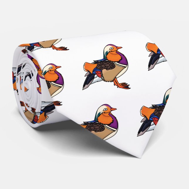 Colourful mandarin duck illustration tie (Rolled)
