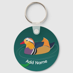 Colourful Mandarin Duck Modern Art Custom Green Keychain