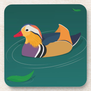 Colourful Mandarin Duck Modern Art on Green Coaster