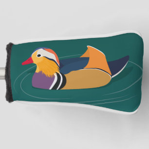 Colourful Mandarin Duck Modern Art on Green Golf Head Cover
