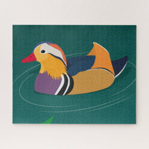 Colourful Mandarin Duck Modern Art on Green Jigsaw Puzzle