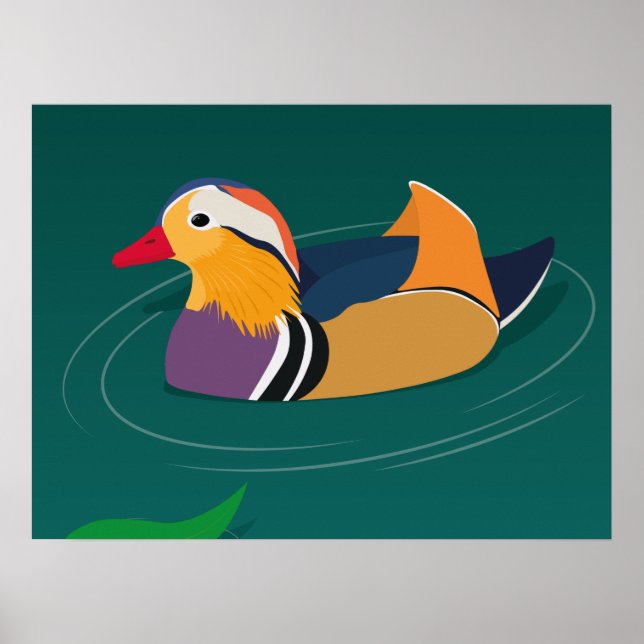 Colourful Mandarin Duck Modern Digital Art Poster (Front)