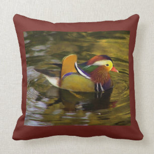 Colourful Mandarin Duck Rust Square Throw Pillow