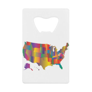 Colourful Map of America Credit Card Bottle Opener