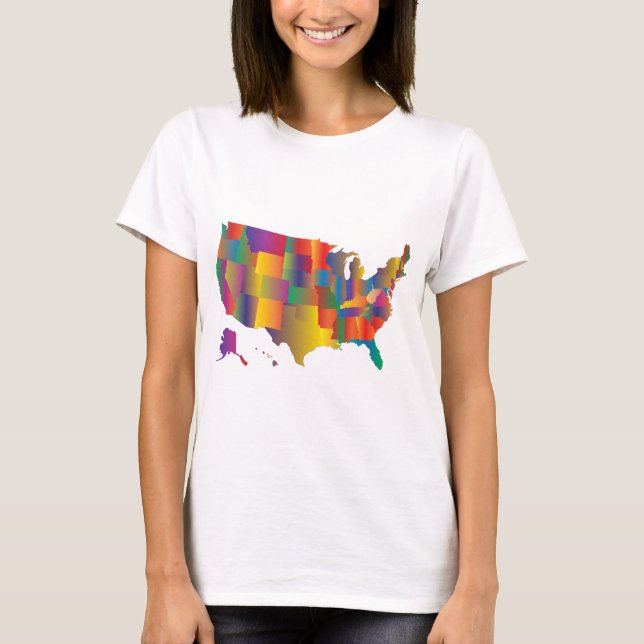 Colourful Map of America T-Shirt (Front)