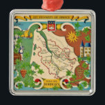 Colourful Map of Bordeaux France Metal Ornament<br><div class="desc">A vintage, colourfully illustrated image featuring the Bordeaux region wines of France repurposed on an ornament for holiday giving or just anytime!</div>