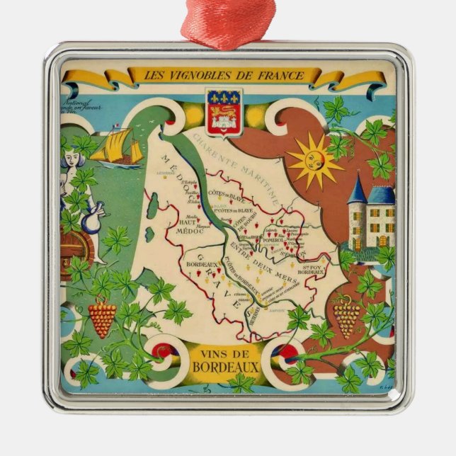 Colourful Map of Bordeaux France  Metal Ornament (Front)