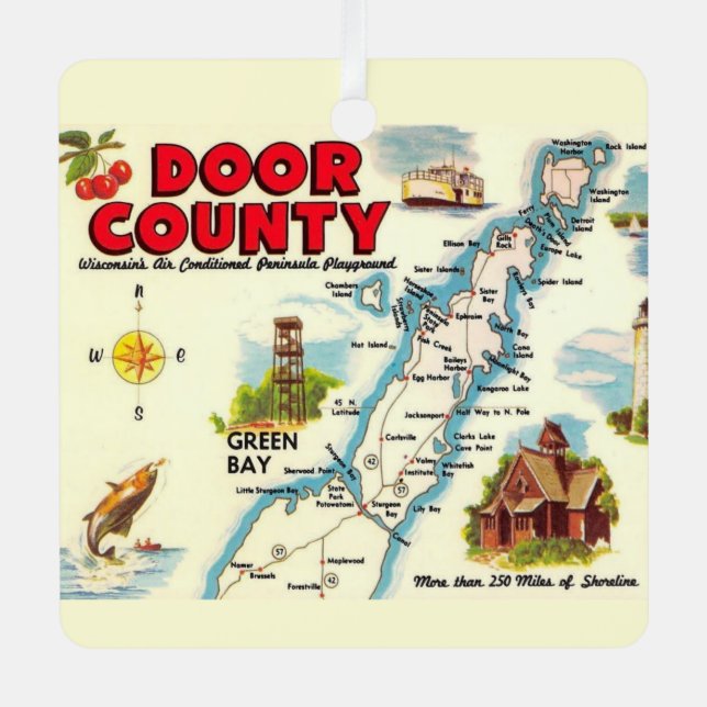 Colourful Map of Door County  Metal Ornament (Front)