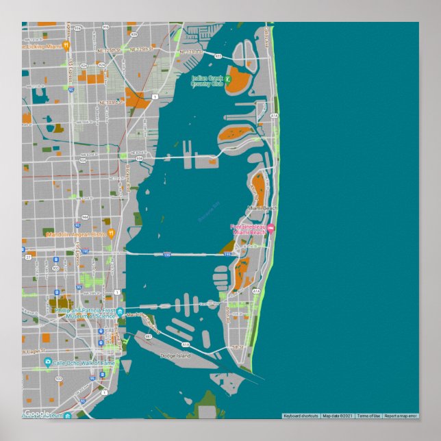 Colourful map of Miami Poster (Front)
